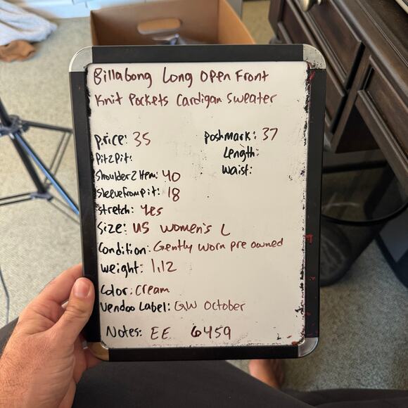 Billabong Long Open Front Knit Pockets Cardigan Sweater US Women’s L - Picture 7 of 7